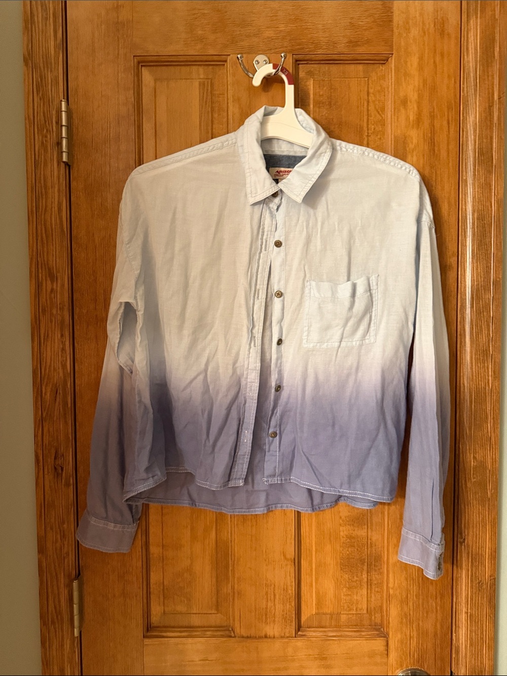 Arizona Jean Company Women's Ombre Button-Down Shirt in White and Blue